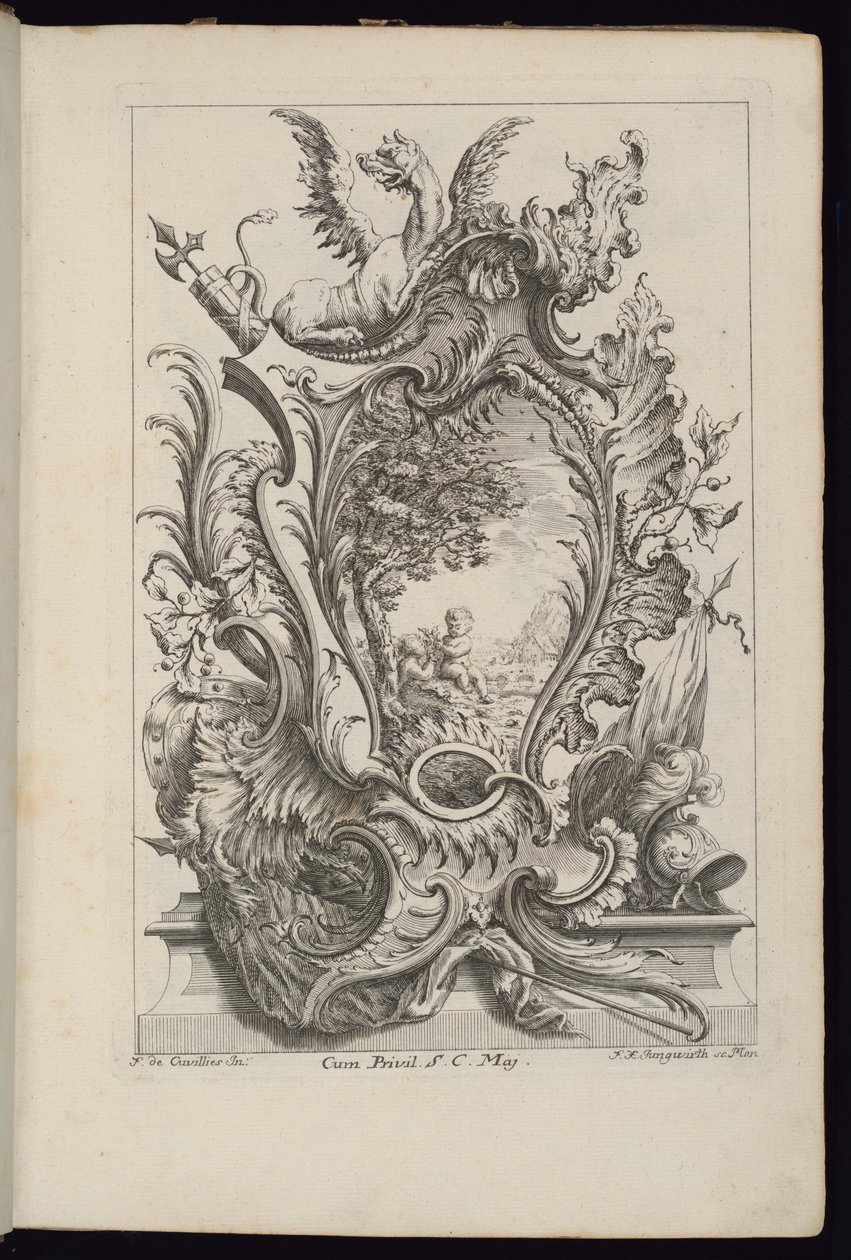 Cartucho com Dragão e Troféu Armorial, Livro de Cartuchos para Diferentes Usos de François de Cuvilliés the Elder
