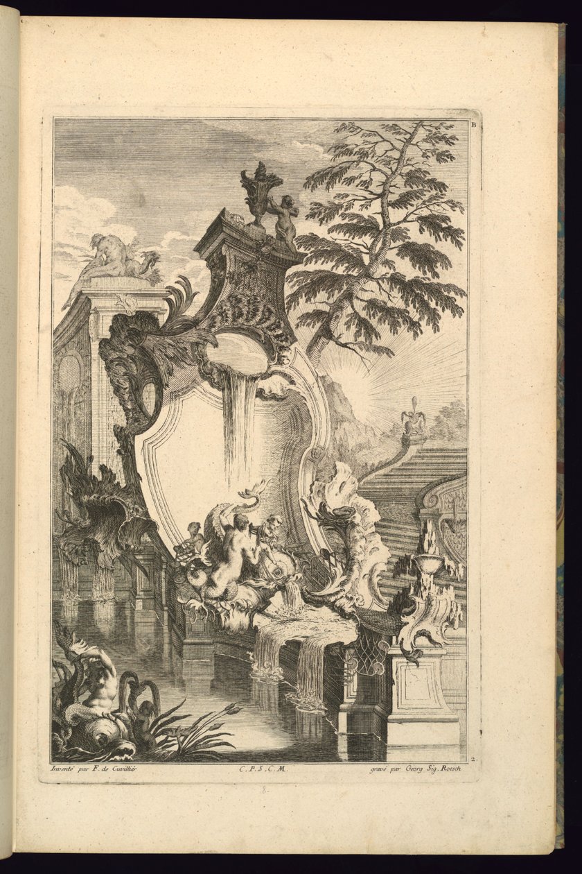 Projeto para fonte com Putto montando um golfinho de François de Cuvilliés the Elder