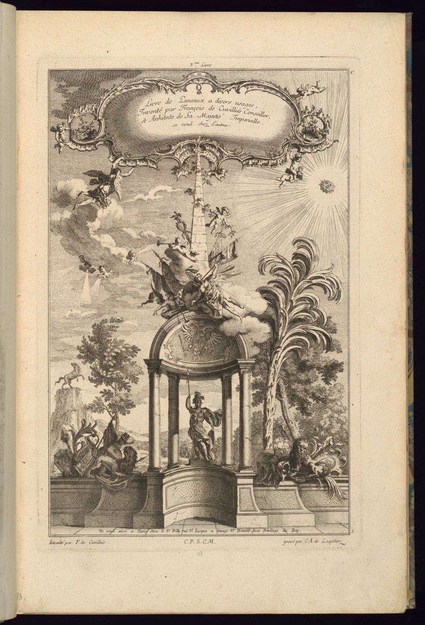 Projeto para Painéis com Tempietto com Minerva, Coroado por Obelisco e Vitória de François de Cuvilliés the Elder