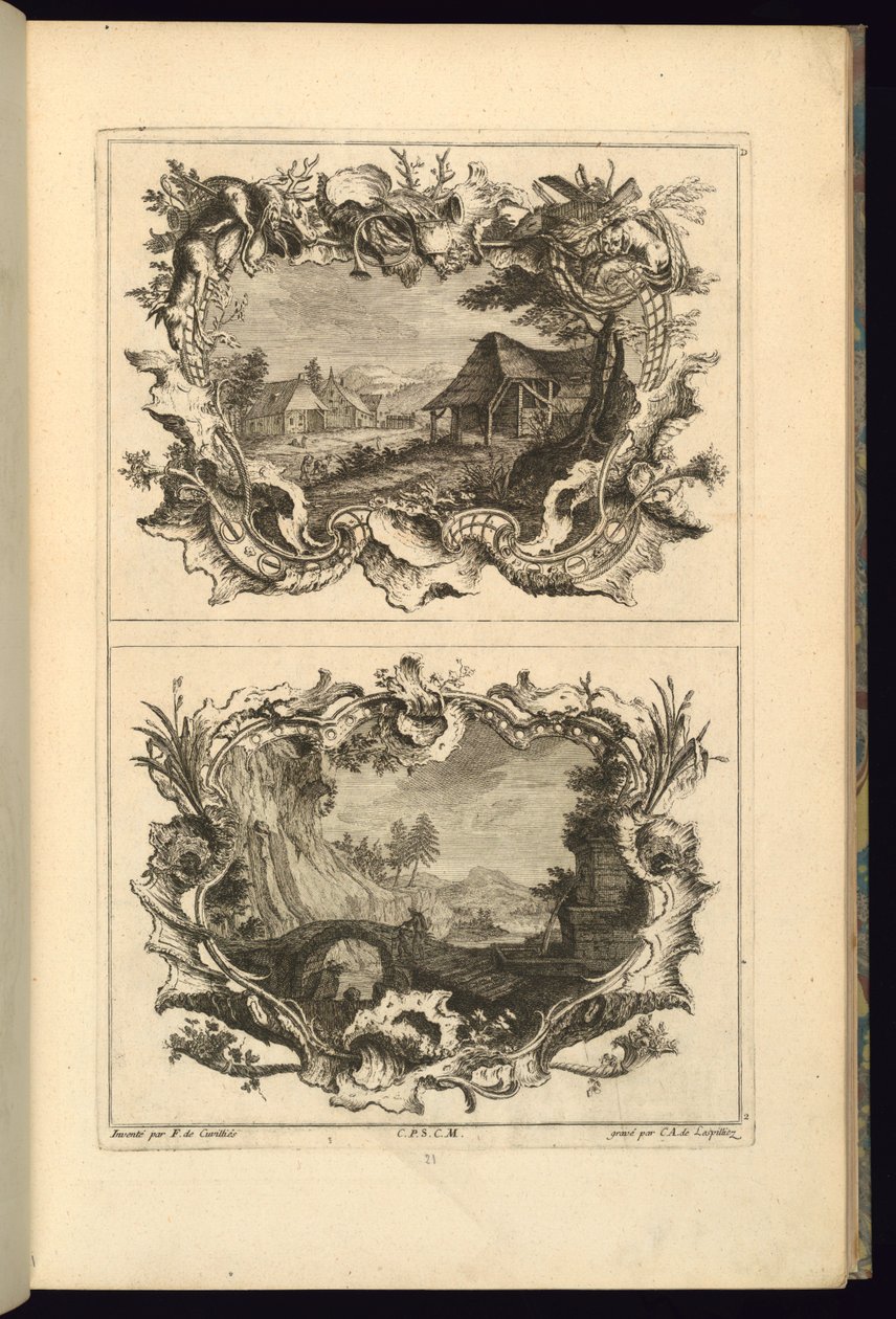Design para dois cartuchos de François de Cuvilliés the Elder