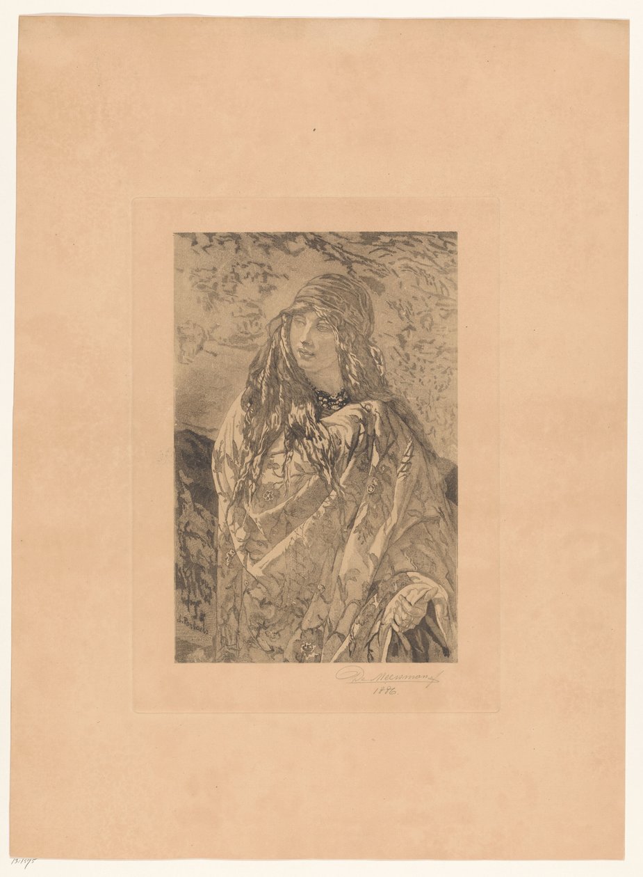 Mulher jovem com xale floral de François de Meersman (signed by artist)