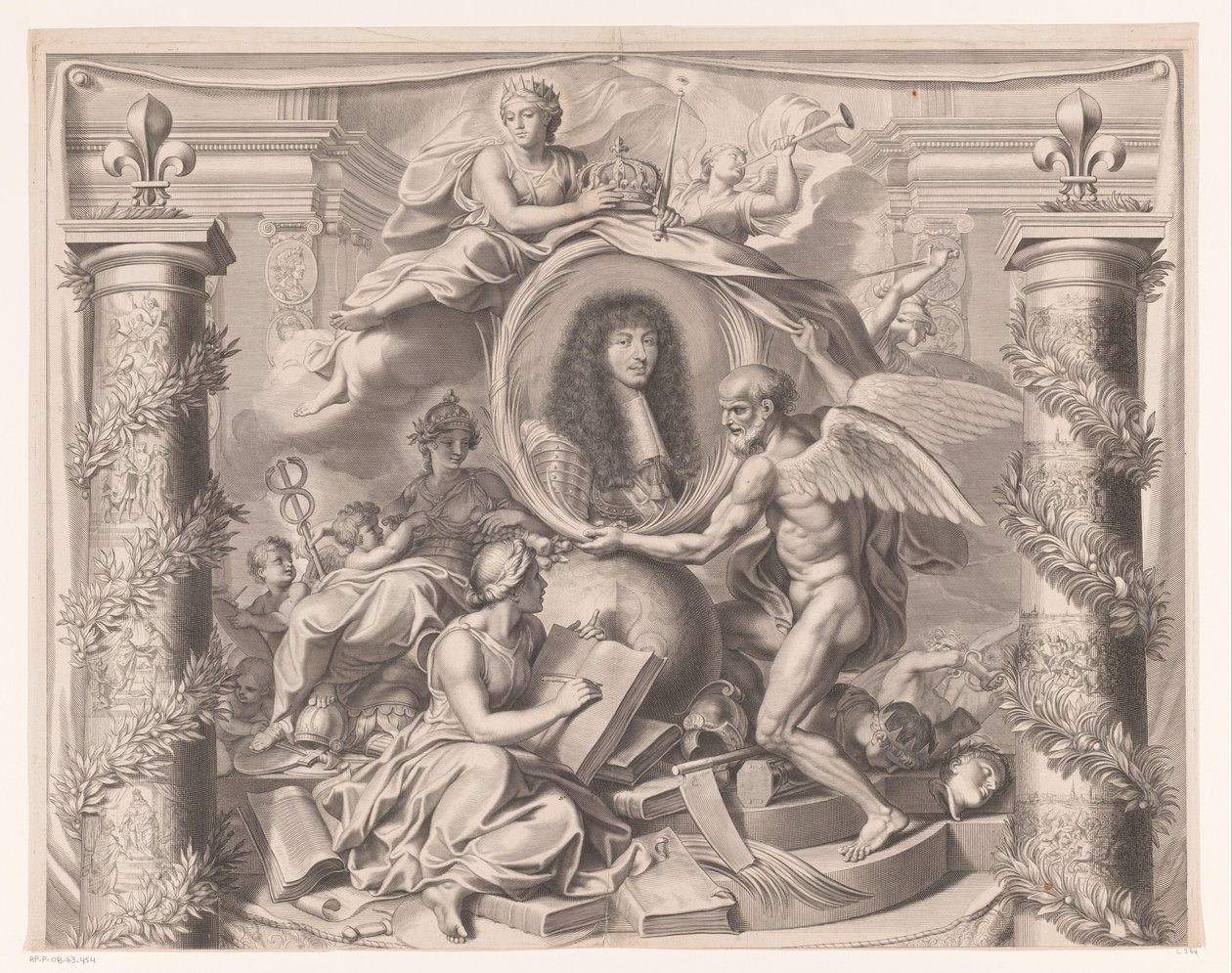 Retrato alegórico de Luís XIV (parte superior) de François de Poilly (I)