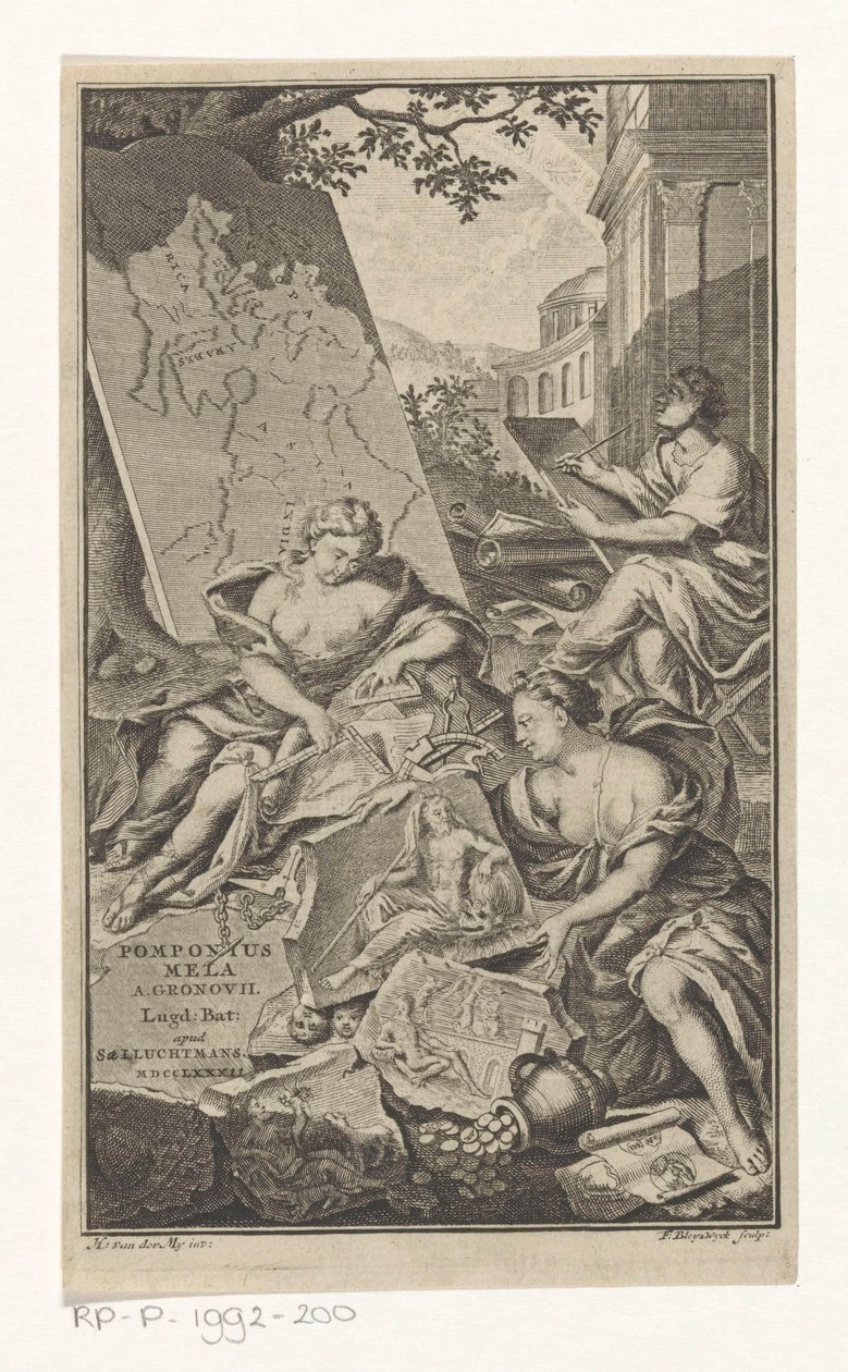 Alegoria da geometria
Página de título para: Pomponius Mela e Abraham Gronovius, Pomponii Melae de situ orbis libri III, 1782 de François van Bleyswijck