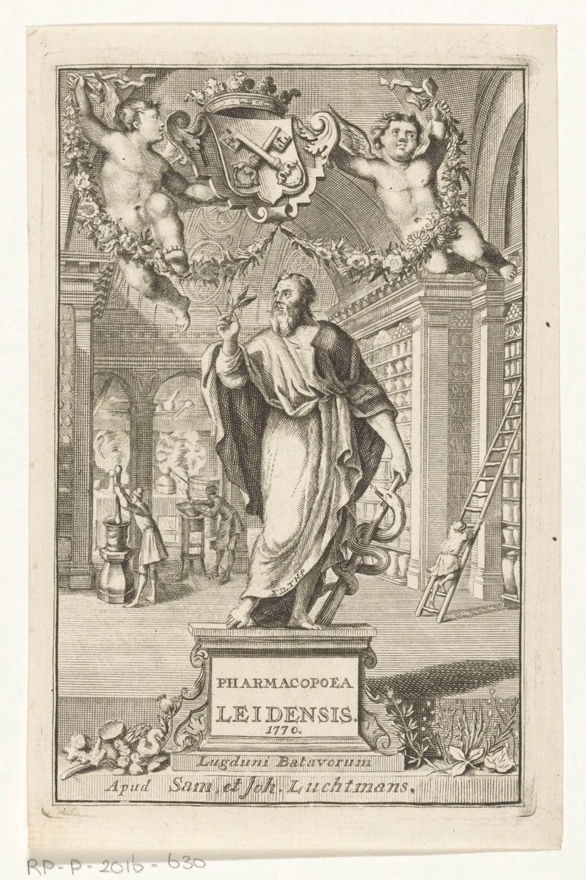 Asclepius
Página de título para: S.n., Pharmacopoea Leidensis, amplissimorum magistratuum auctoritate instaurata, 1770 de François van Bleyswijck
