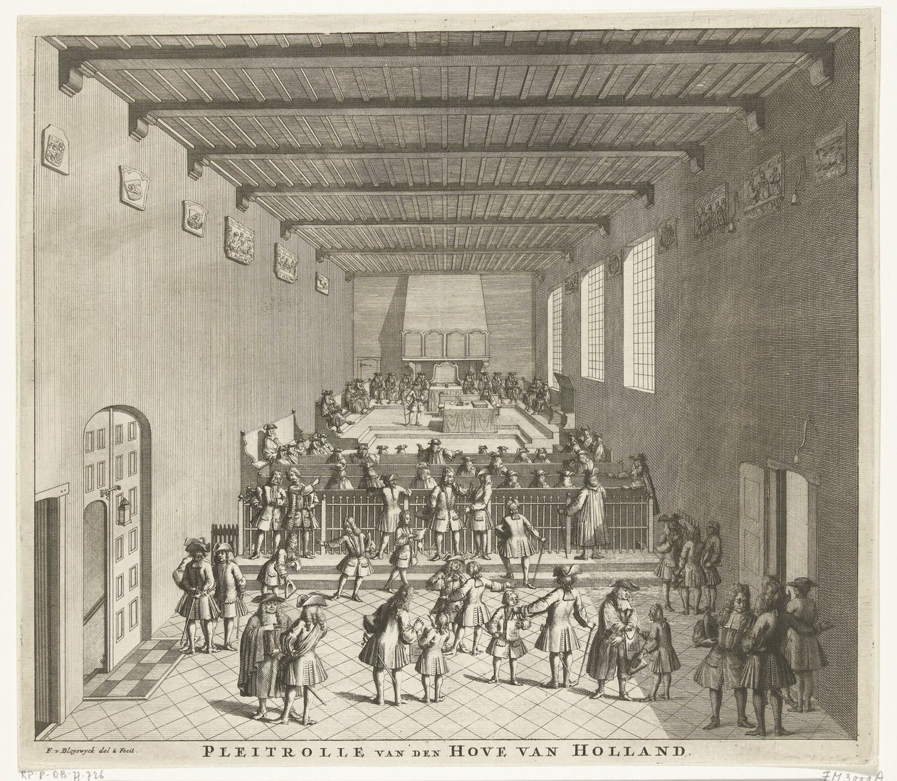 Tribunal da Holanda em sessão, c. 1700
Pleitrolle van den Hove van Holland (título sobre o objecto) de François van Bleyswijck