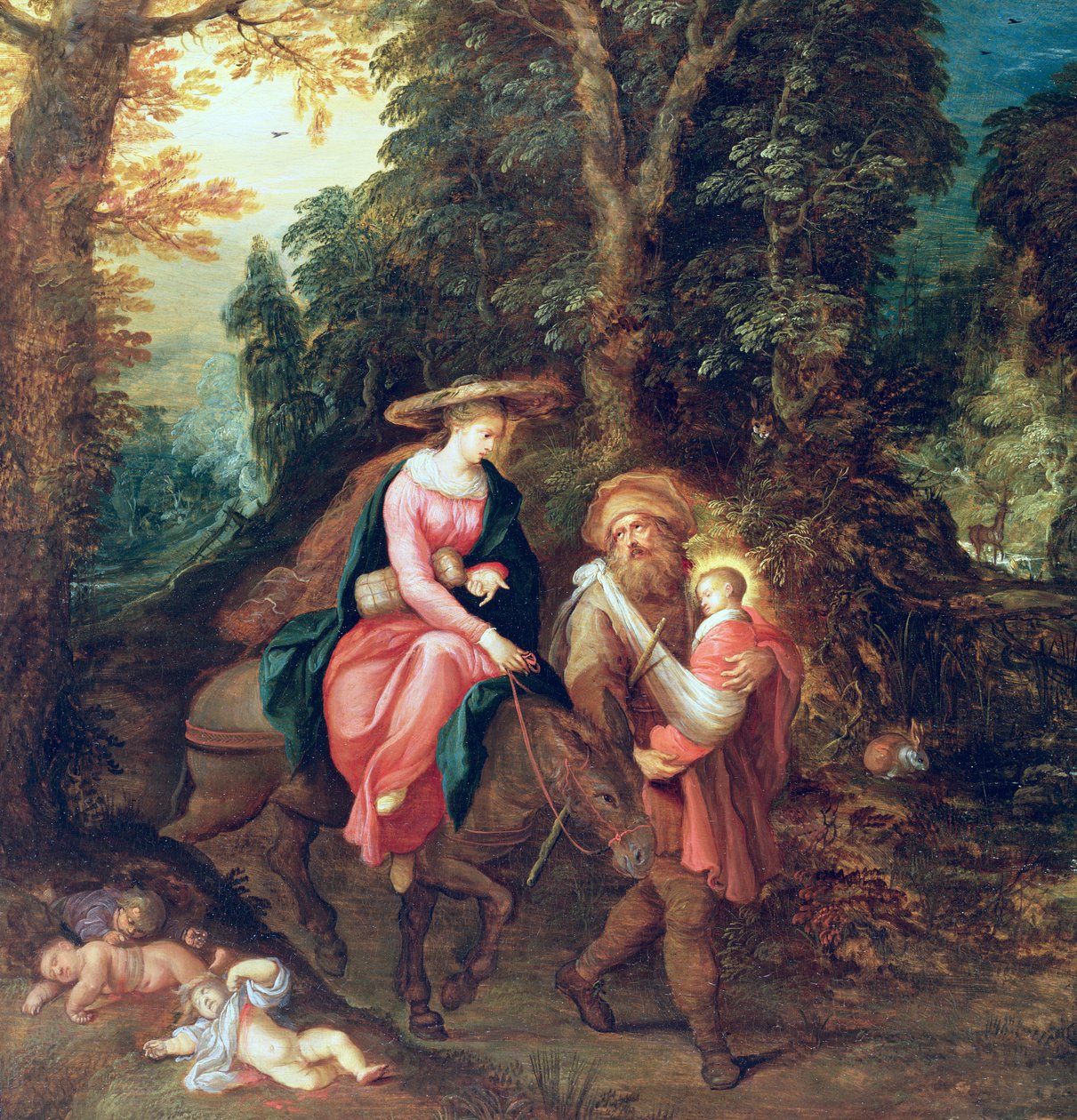 A fuga para o Egito (painel) (detalhe de 77031) de Abraham Govaerts