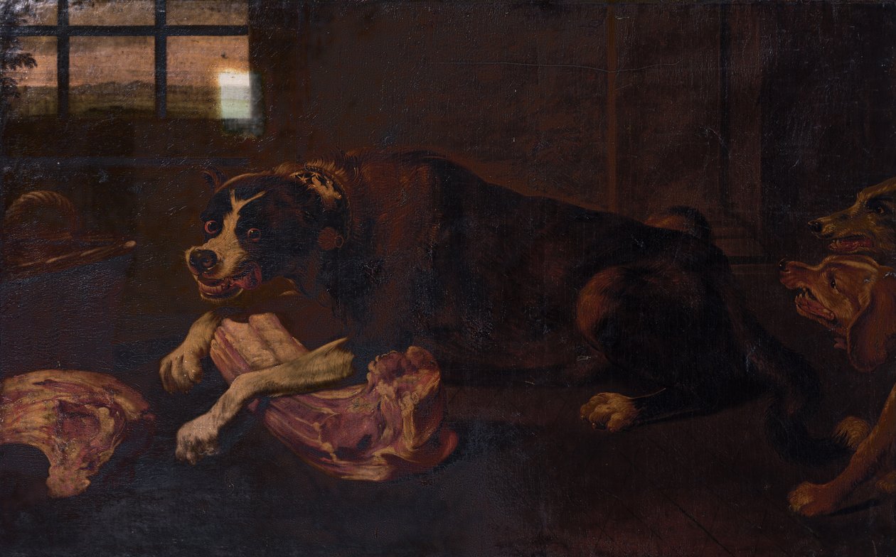 Cães roendo juntas de carne de Frans Snyders or Snijders