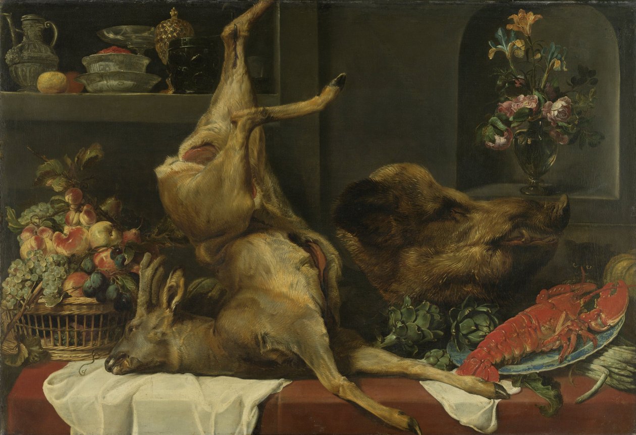 Natureza morta com grande jogo morto, frutas e flores de Frans Snyders or Snijders