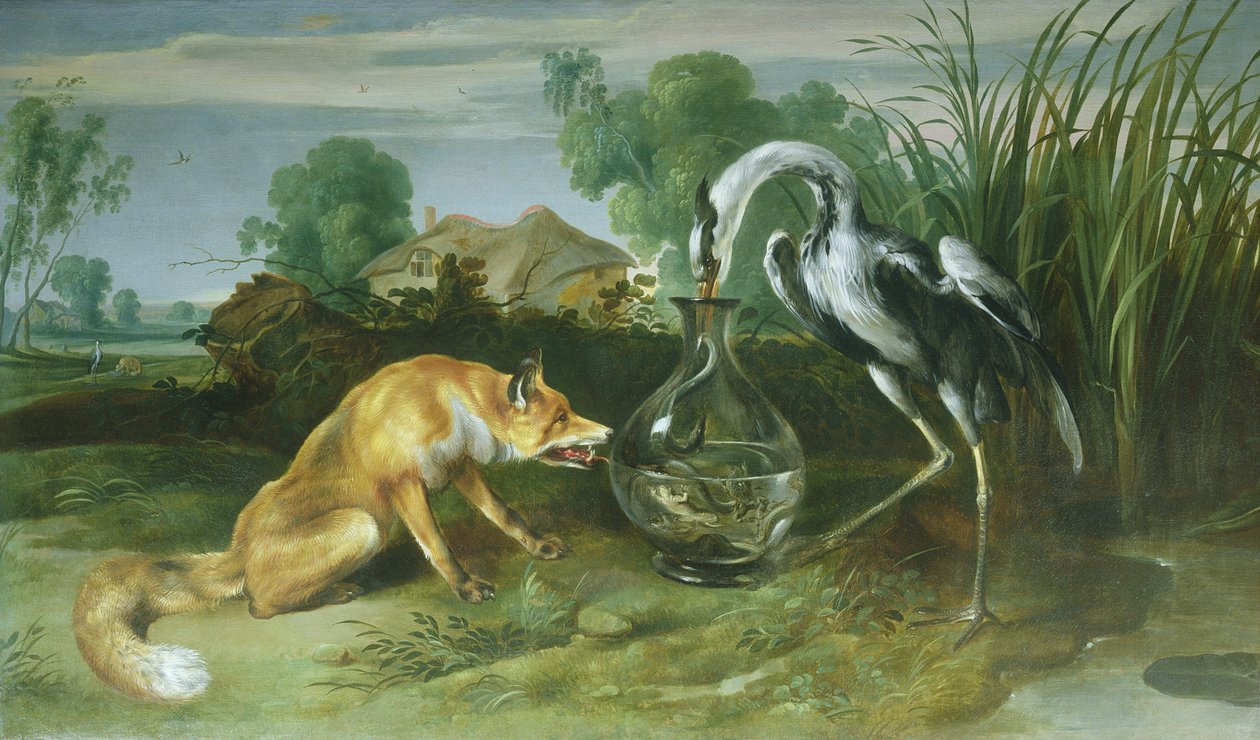 A raposa e o guindaste das fábulas de Esopo de Frans Snyders or Snijders