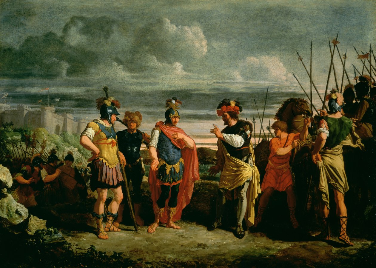 Encontro entre Claudius Civilis e o comandante do exército romano de Frans de Jong or Jongh