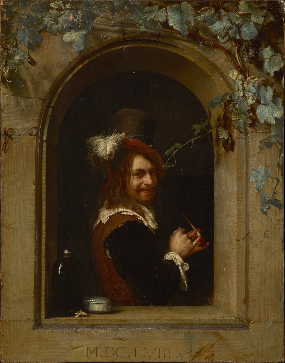 Homem, com, cano, em, a, janela de Frans van Mieris the Elder  
