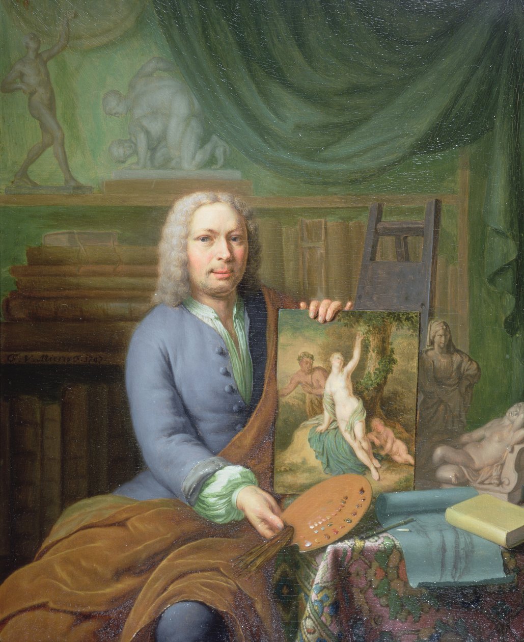 Retrato do pai do artista, segurando sua pintura `Erigone &39; de Frans van Mieris