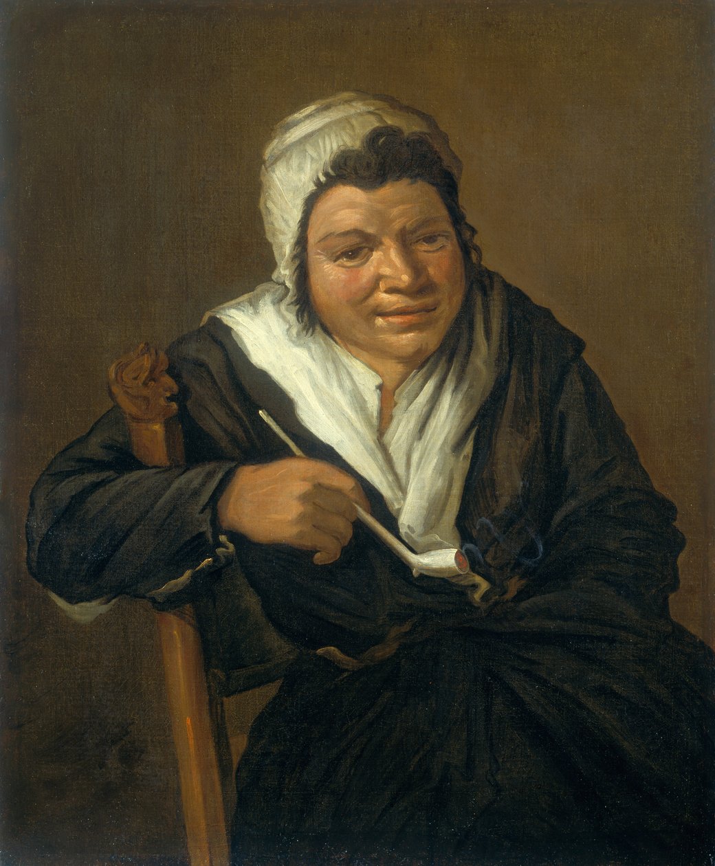 Uma mulher a fumar um cachimbo (óleo sobre tela) de Frans (Follower of) Hals