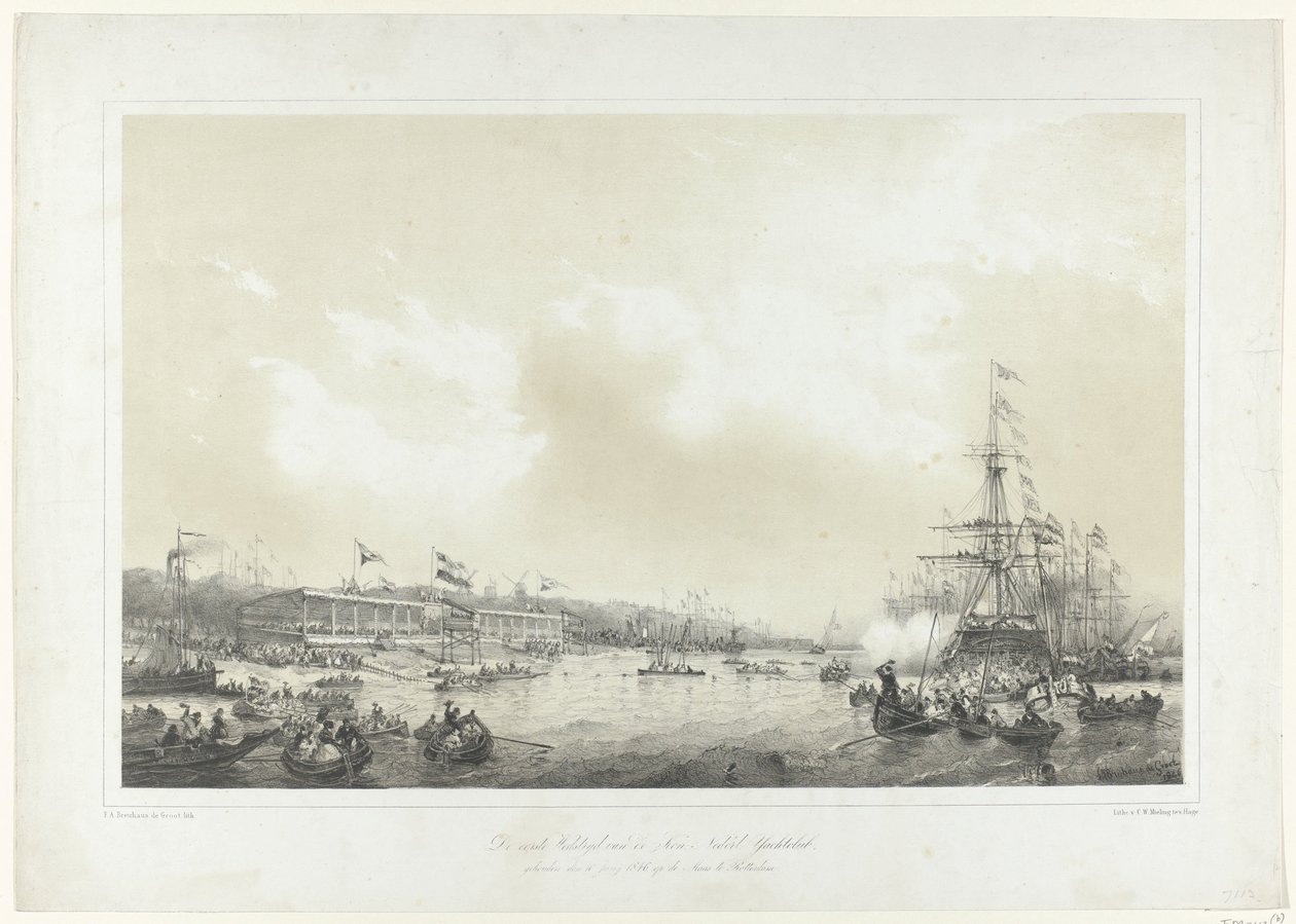 A primeira competição do Kon: Dutch: Yachtclub, realizada em 10 de junho de 1846 no Maas em Rotterdam (título no objeto) de Frans Arnold Breuhaus de Groot
