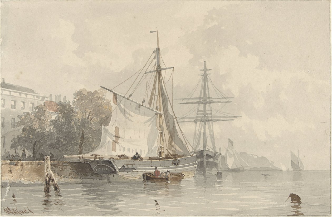 Navios à vela em terra de Frans Arnold Breuhaus de Groot