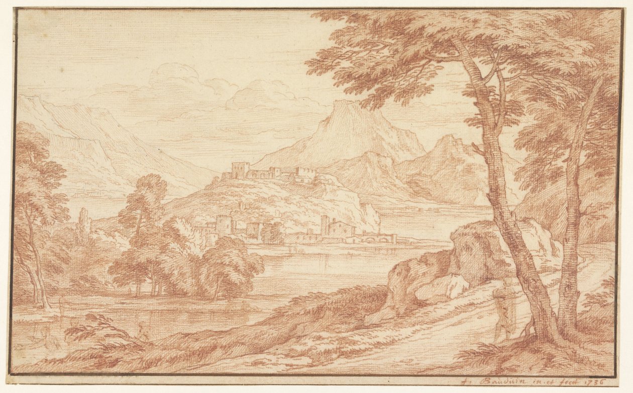 Paisagem com uma aldeia à beira-mar de Frans Boudewijns