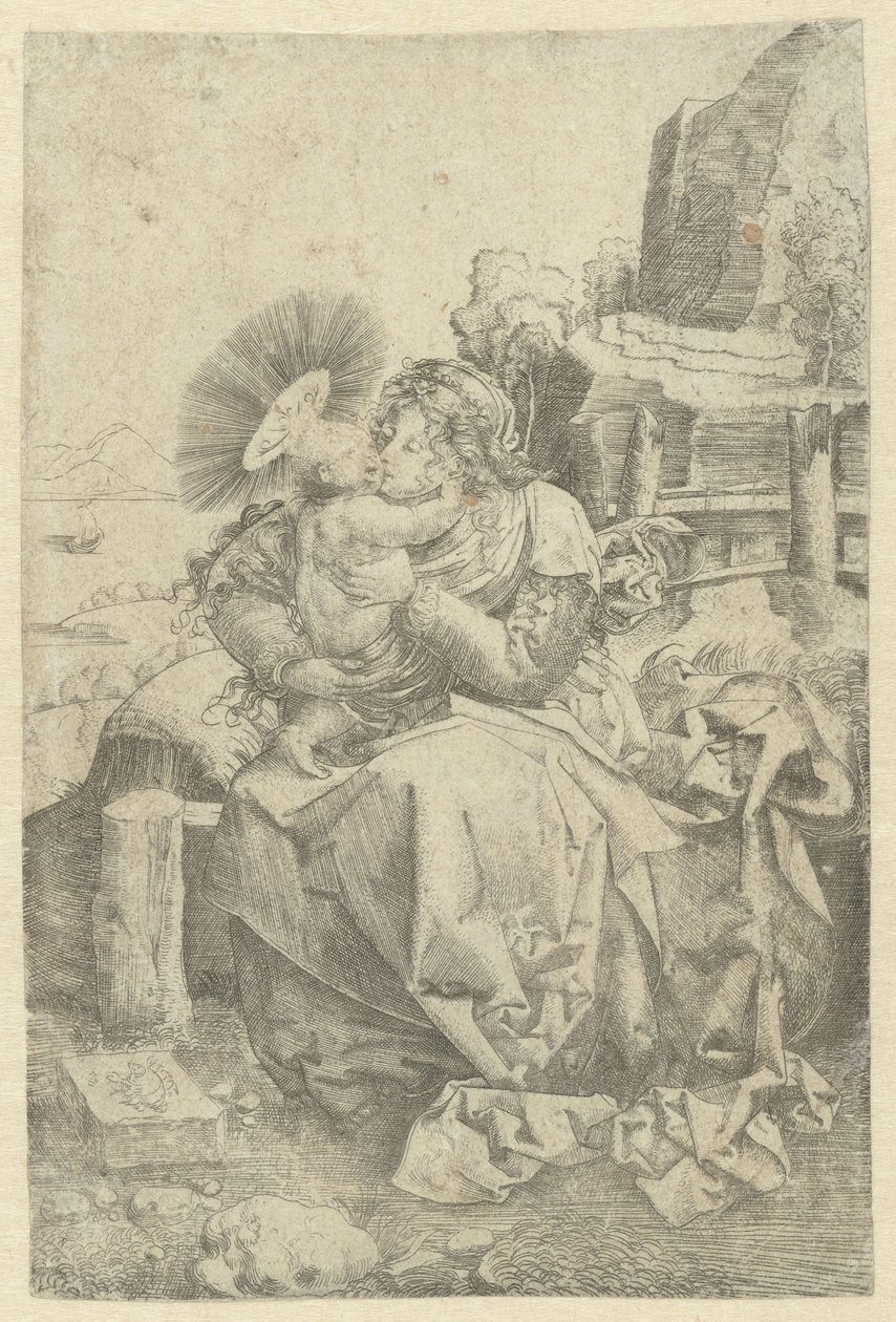 A Madonna com criança numa paisagem de Frans Crabbe van Espleghem