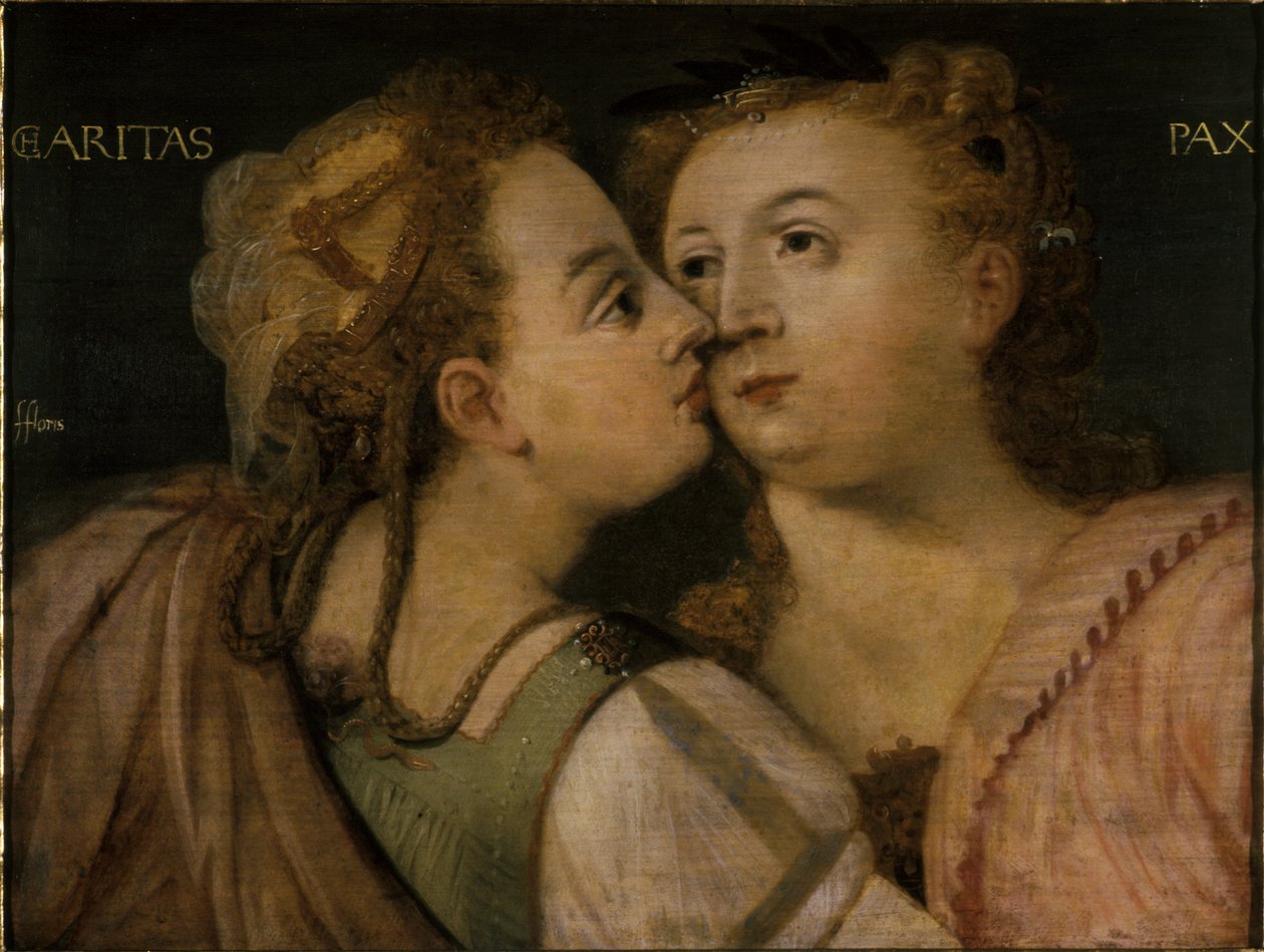 Caridade beijando a paz de Frans Floris