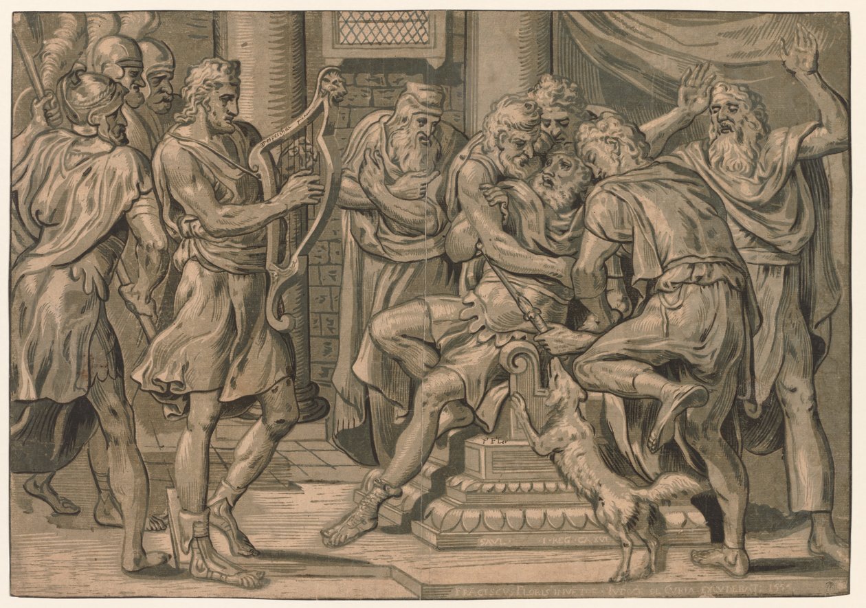 David Tocando Harpa antes de Saul, 1555. de Frans Floris