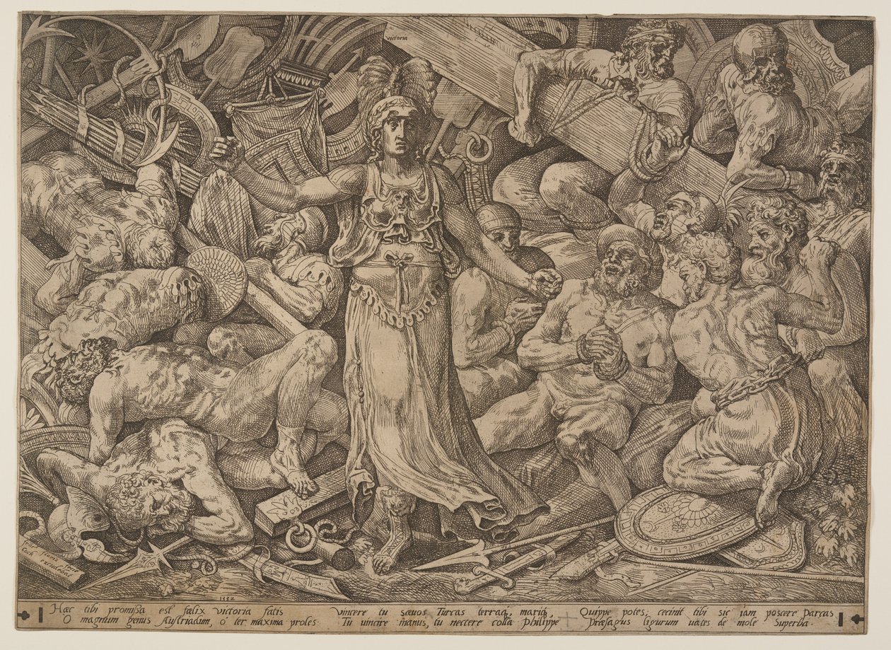 Vitória rodeada de prisioneiros e troféus de guerra de Frans Floris I