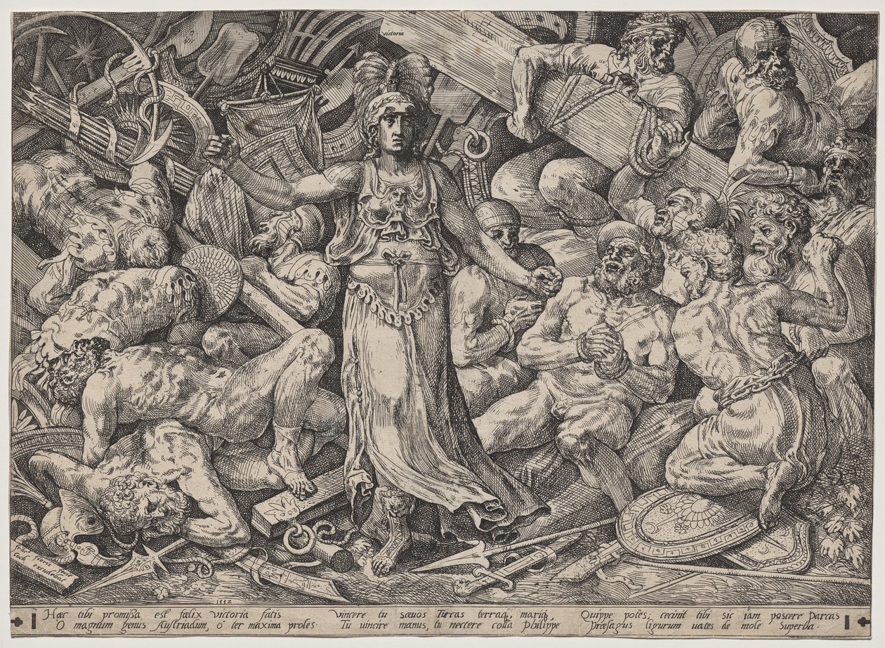 Vitória cercada por prisioneiros e troféus de Frans Floris the Elder