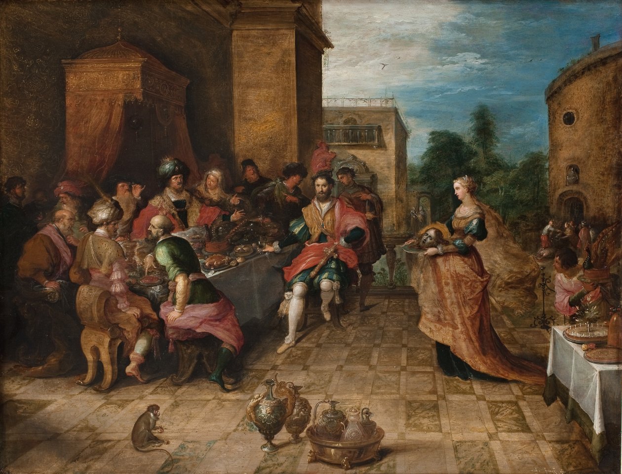 O banquete de Herodes. Salomé apresenta a cabeça de João Batista de Frans Francken d.Y.