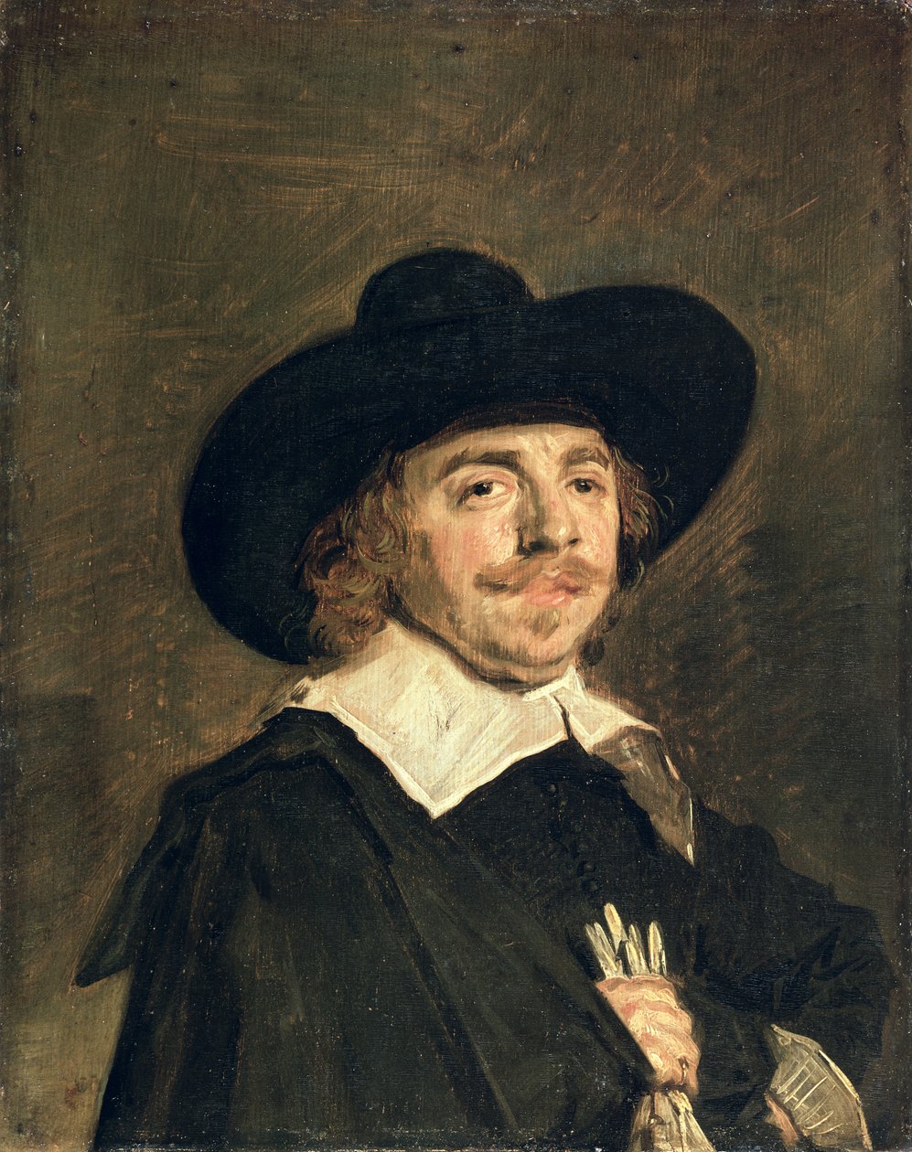 Um pequeno retrato de um homem segurando luvas, c.1642 de Frans Hals