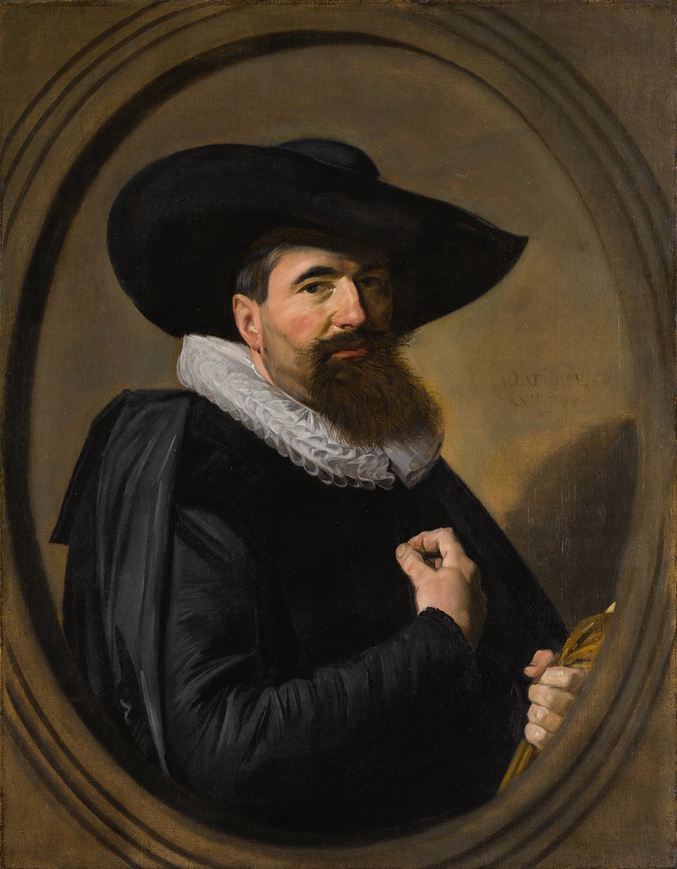 Neerlandês: Portret van een man Retrato de um homem com chapéu e gola rufo de Frans Hals