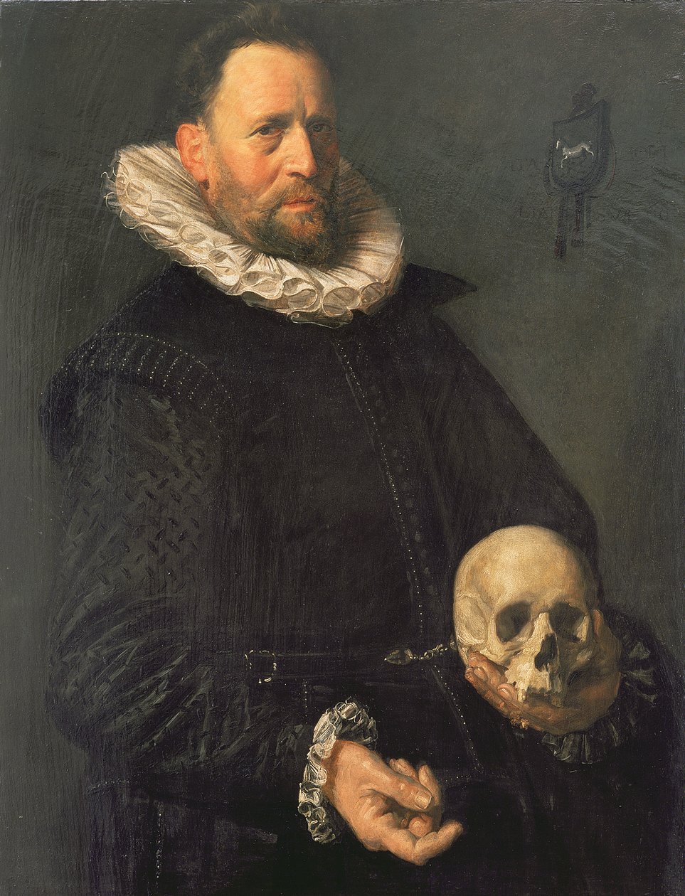 Retrato, homem, segurando, cranio, c.1611-12, (panel) de Frans Hals