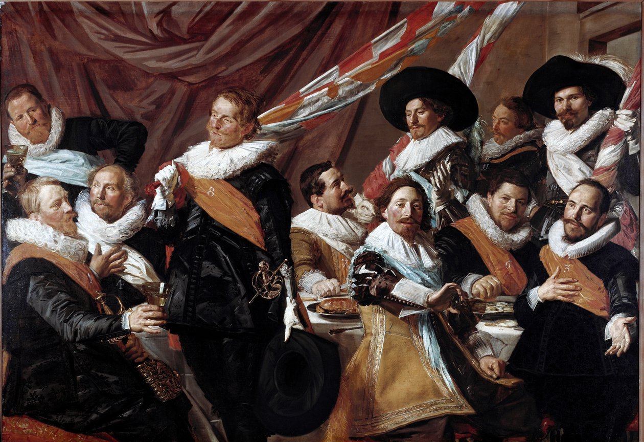 O Banquete dos Oficiais do Corpo de Arqueiro de São Jorge de Haarlem Pintura de Franz Hals (ca. 1580-1666) 1627 Sol. 179 x 257,5 cm Haarlem, Museu Frans Hals, Holanda de Frans Hals
