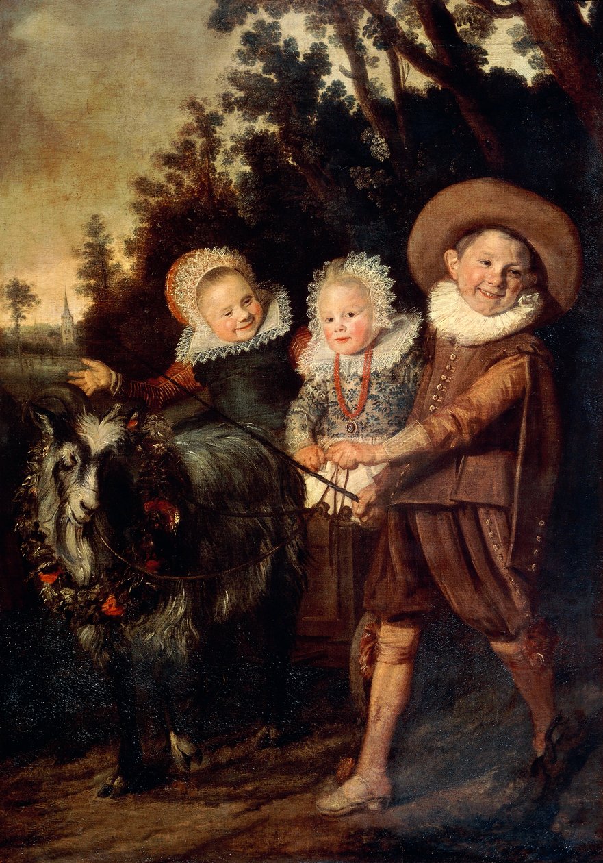 Três crianças com carrinho de cabras, c.1620 (óleo sobre tela) de Frans Hals