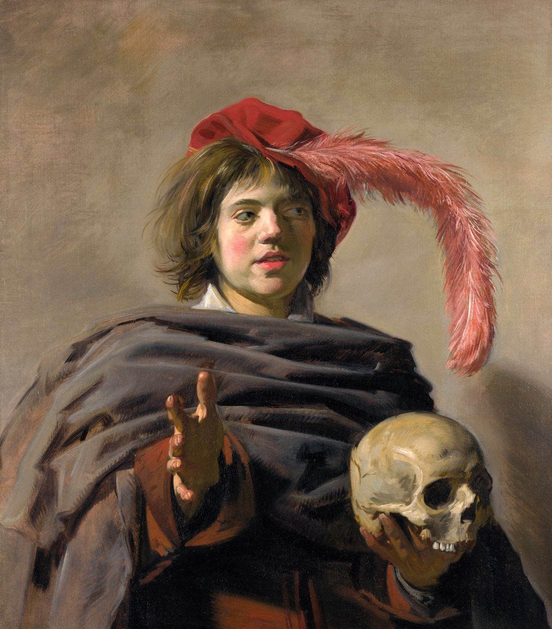 Jovem, segurando um crânio Vanitas, 1627 de Frans Hals