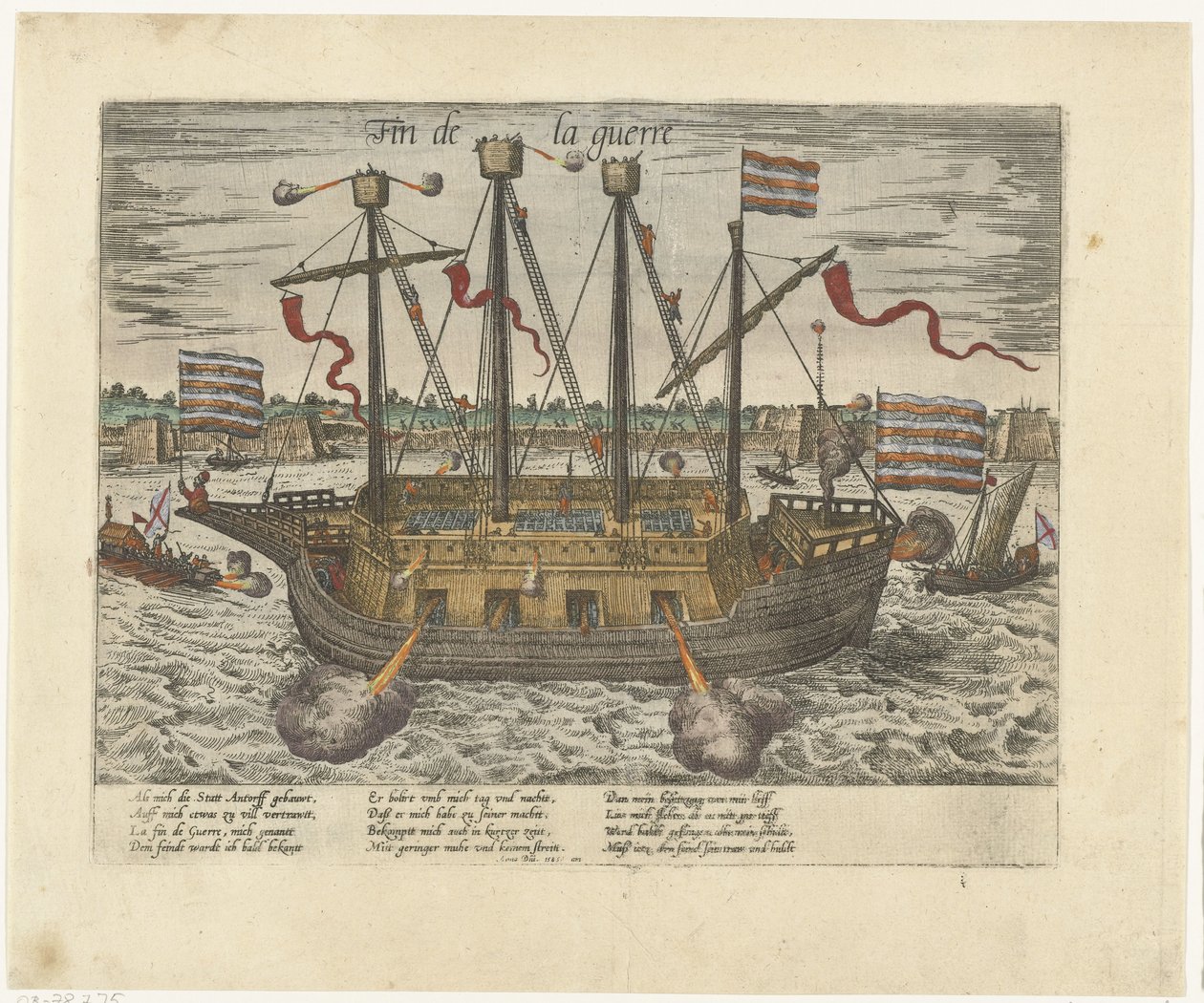 O navio Fin de la guerre, 1585 Fin de la guerre (título no objeto) Série 9: Eventos Holandeses e Alemães, 1583-1587 (título da série) de Frans Hogenberg
