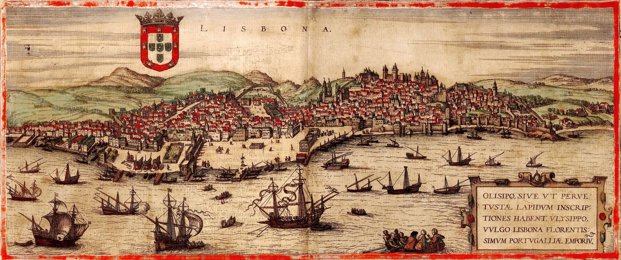 Vista de Lisboa eo Rio Tejo de cidades Mundo de 1572 de Frans Hogenberg