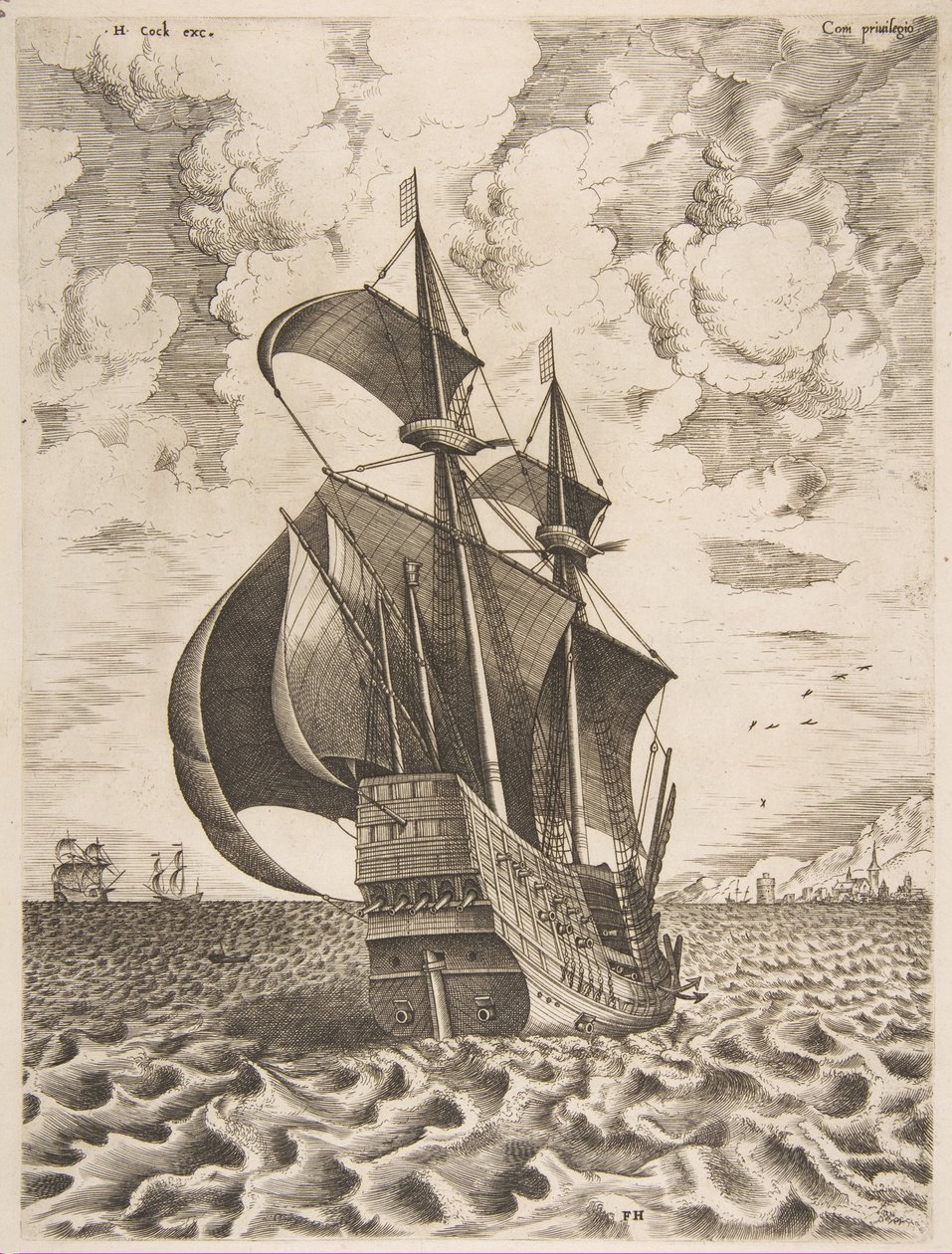 Navegação armada com quatro mestres em direção a um porto de The Sailing Vessels, 1561-65. de Frans Huys