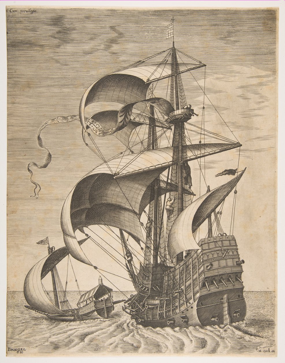 Três Mestres Armados em Mar Aberto Acompanhado por uma cozinha, da série Sailing Ves ..., 1561-65. de Frans Huys