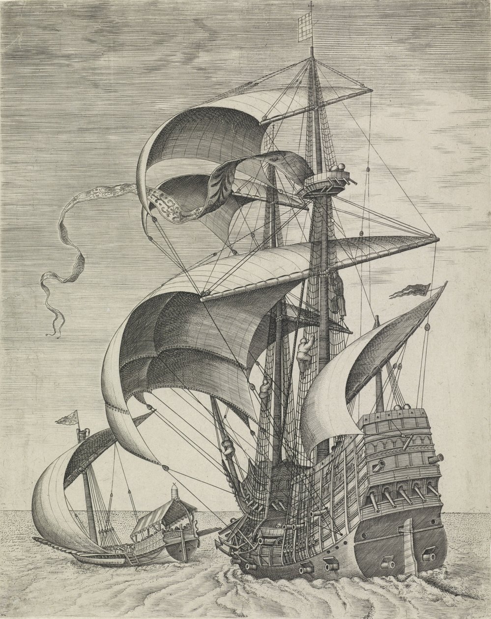 Um navio de guerra acompanhado por uma galé
Navios à vela (título da série) de Frans Huys