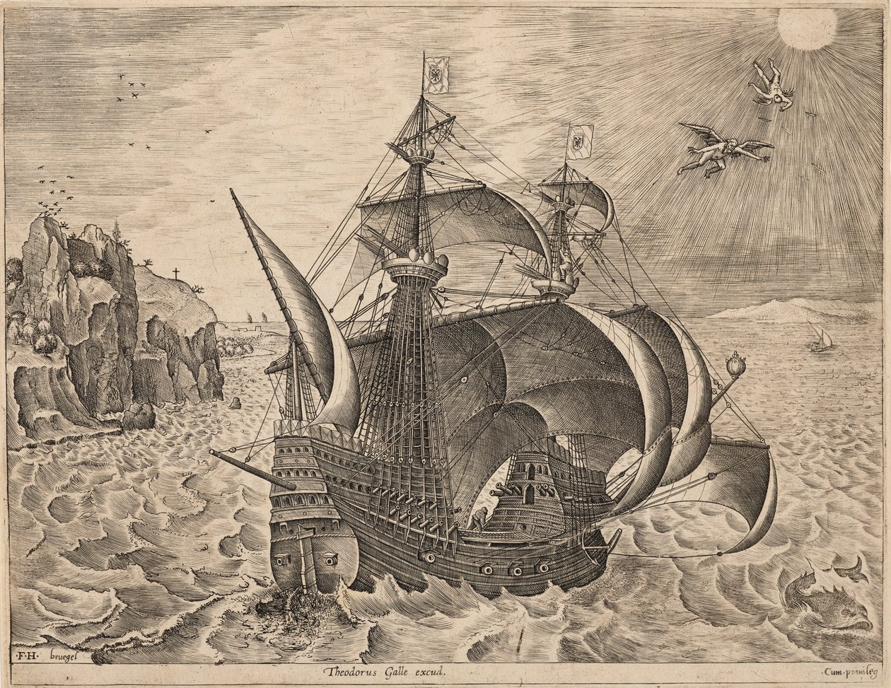Navio de guerra com a queda de Ícaro de Frans Huys