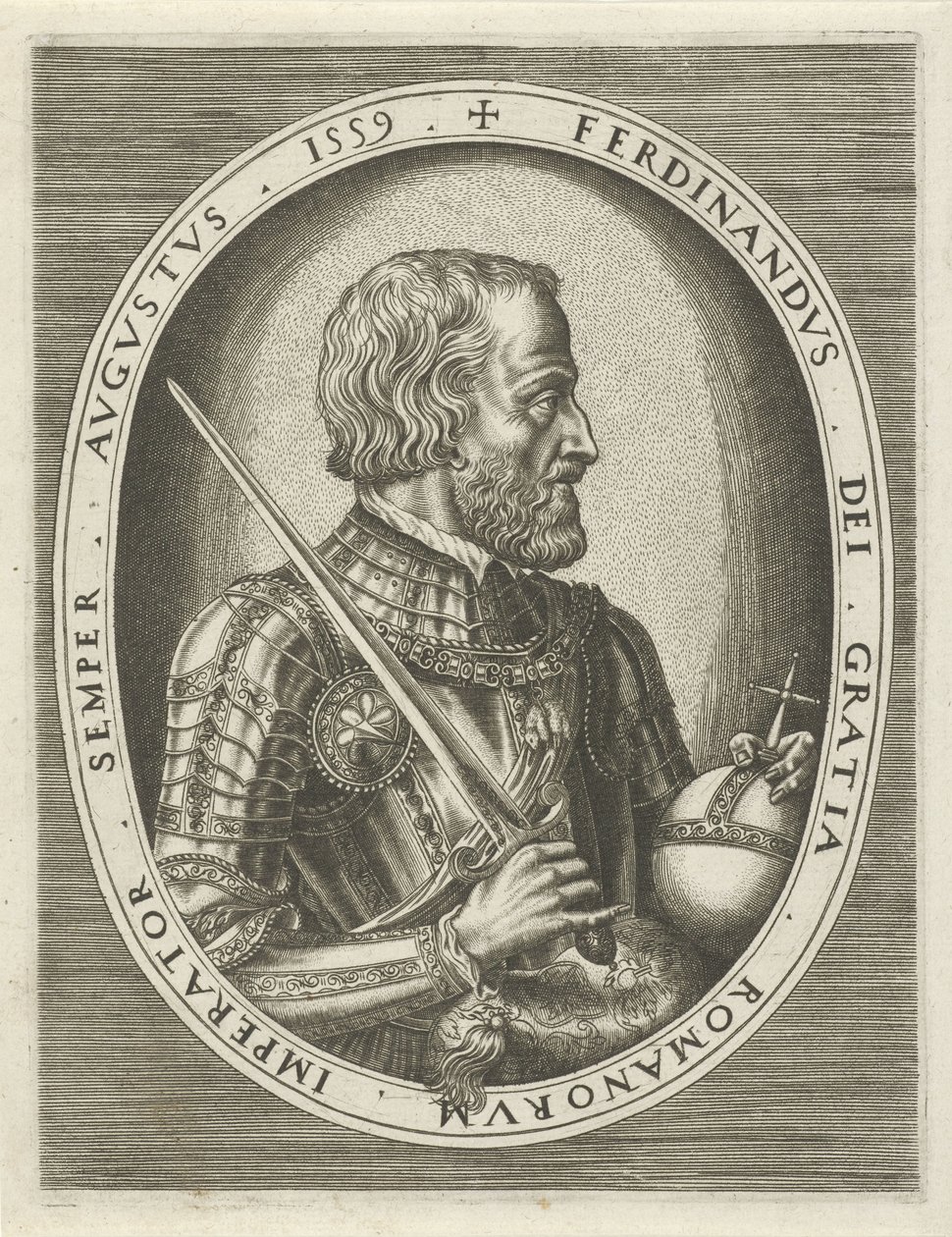 Retrato de Fernando I de Habsburgo, imperador alemão Retratos de reis, rainhas, príncipes e princesas (título da série) de Frans Huys