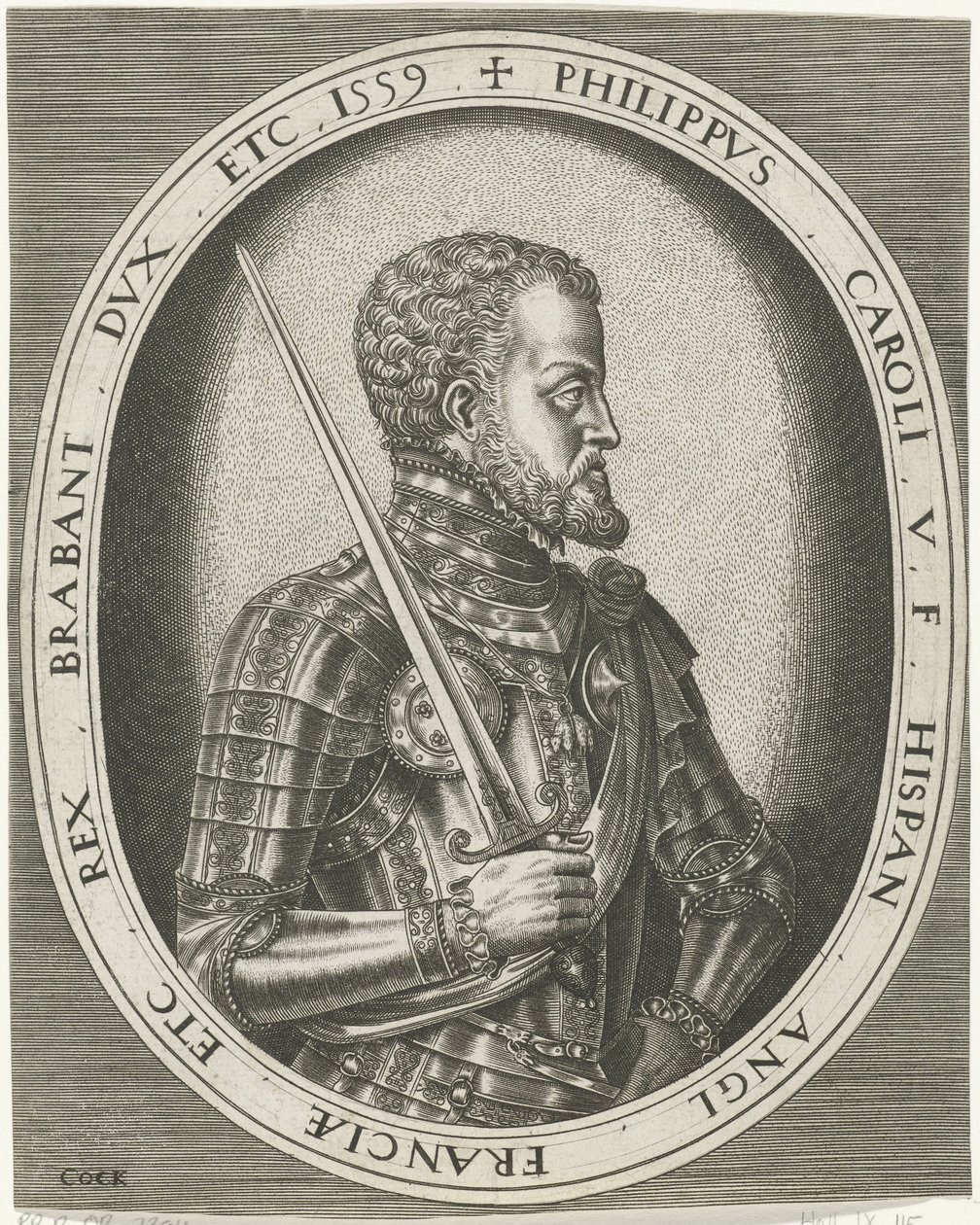 Retrato do rei Filipe II da Espanha Retratos de reis, rainhas, príncipes e princesas (título da série) de Frans Huys