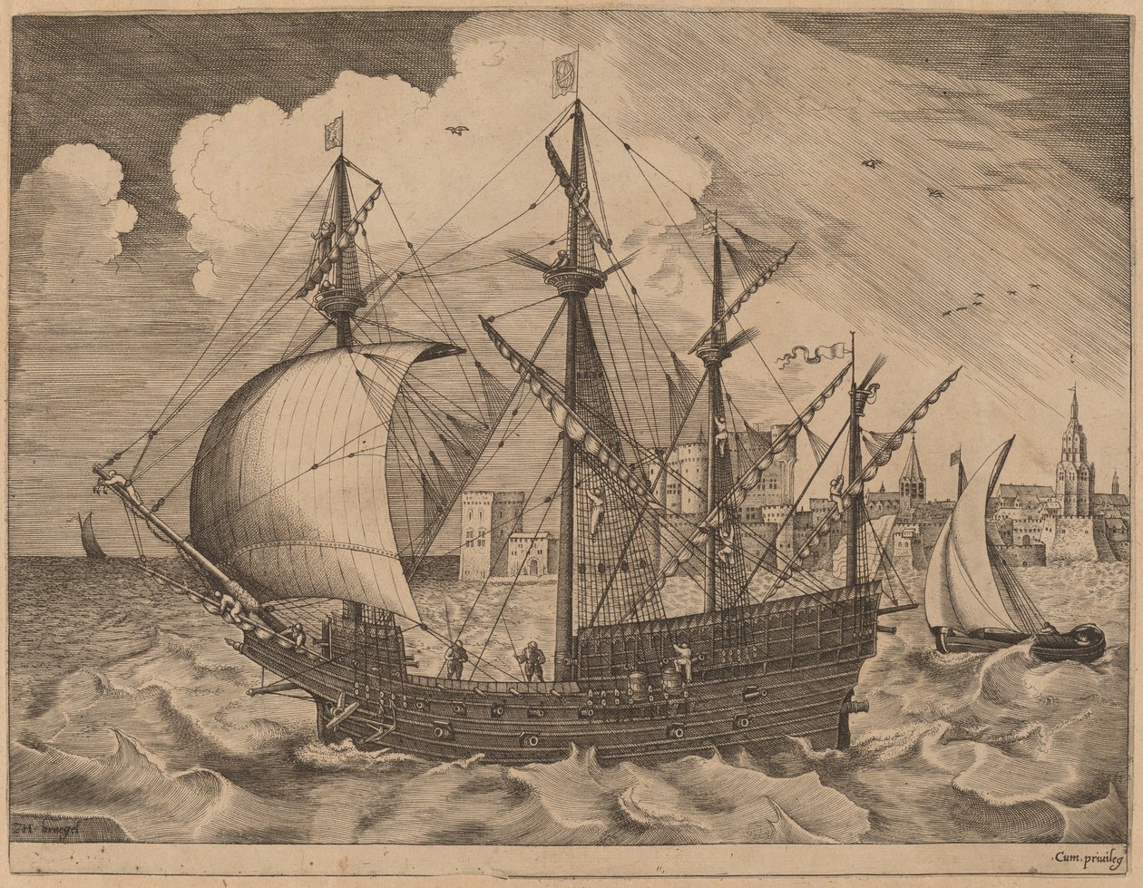 Quatro mestres armados saindo para o mar de Frans Huys after Pieter Bruegel the Elder
