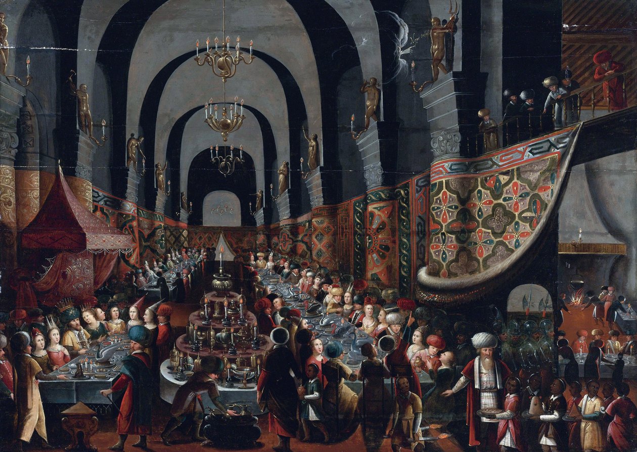 "Le festin de Balthazar" (A Festa de Belshazzar) Peinture de Franz Francken II dit le jeune (1581-1642) Privee Collection de Frans II Francken