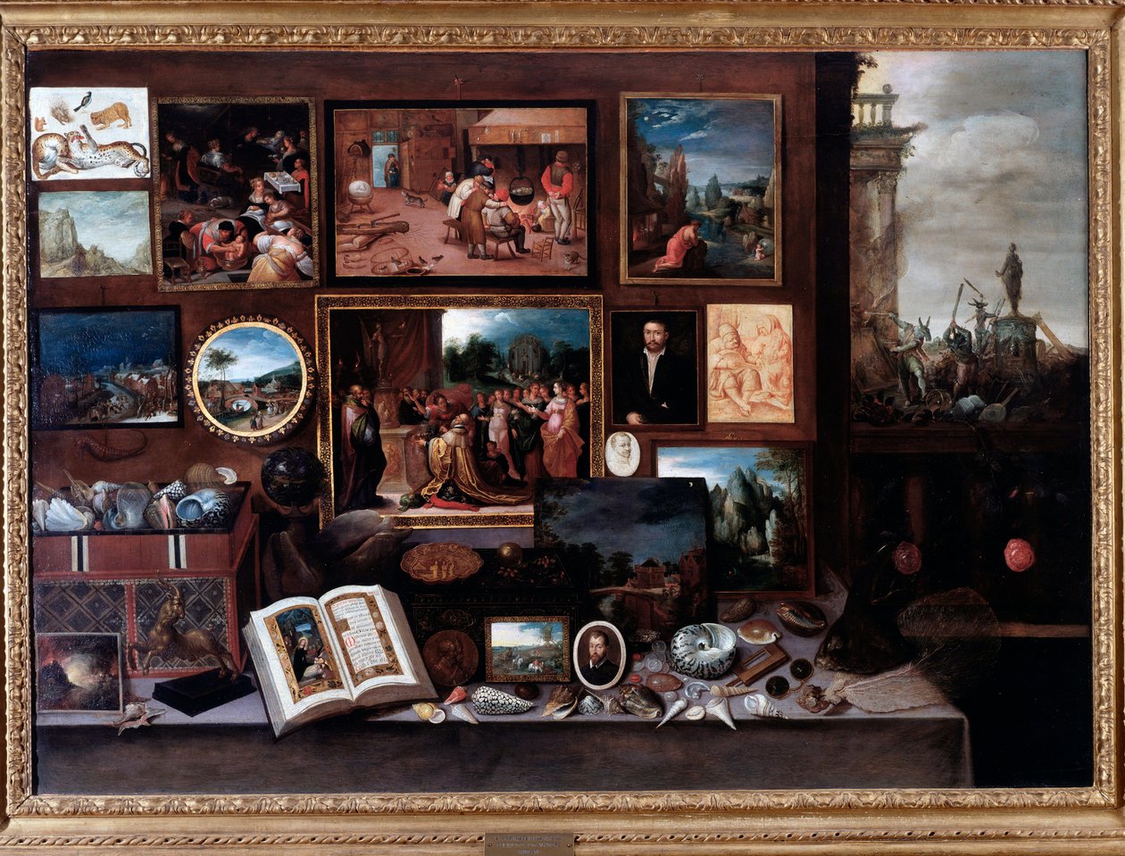 Vista de um armário de curiosidades ou câmara de maravilhas (Pintura de Frans II Francken