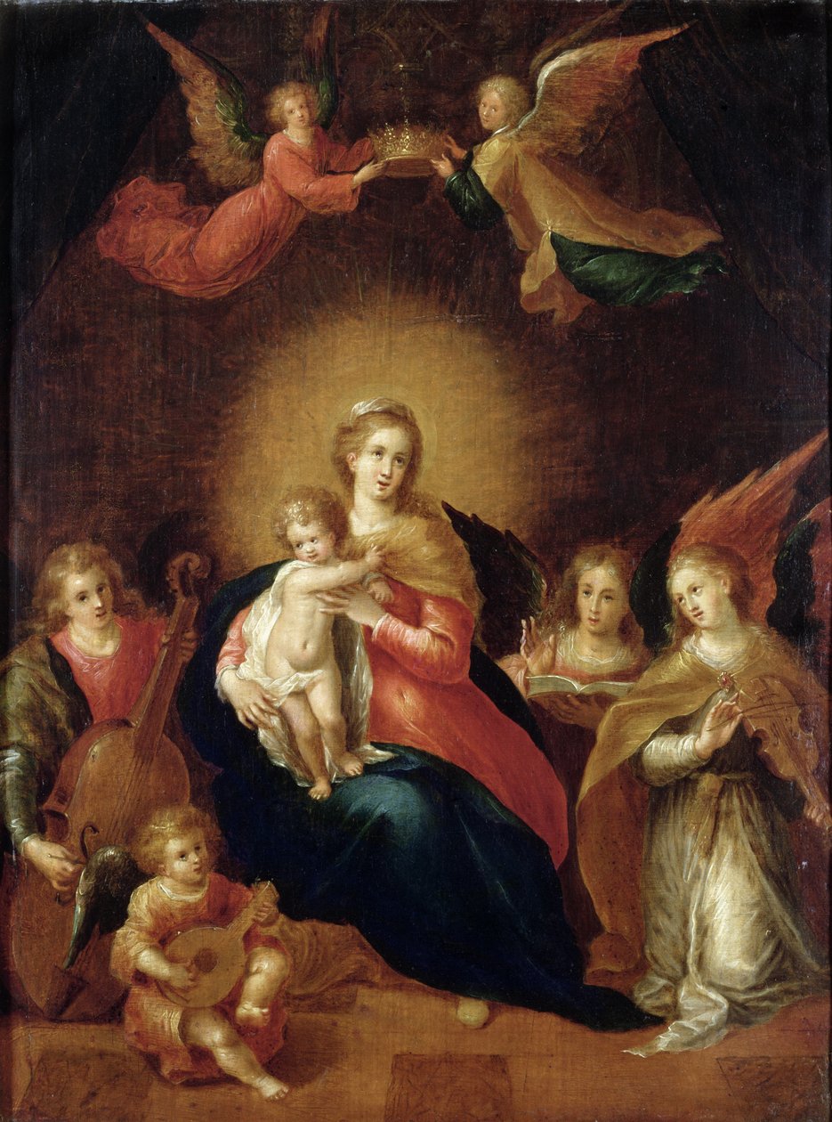 A Virgem e o Menino com anjos da criação de música de Frans II Francken the Younger