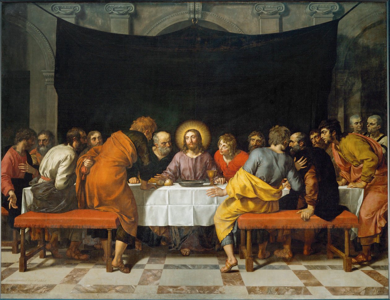 A Última Ceia. Pintado para o altar-mor da igreja de Saint Leu-Saint Gilles em Paris ... de Frans II Pourbus