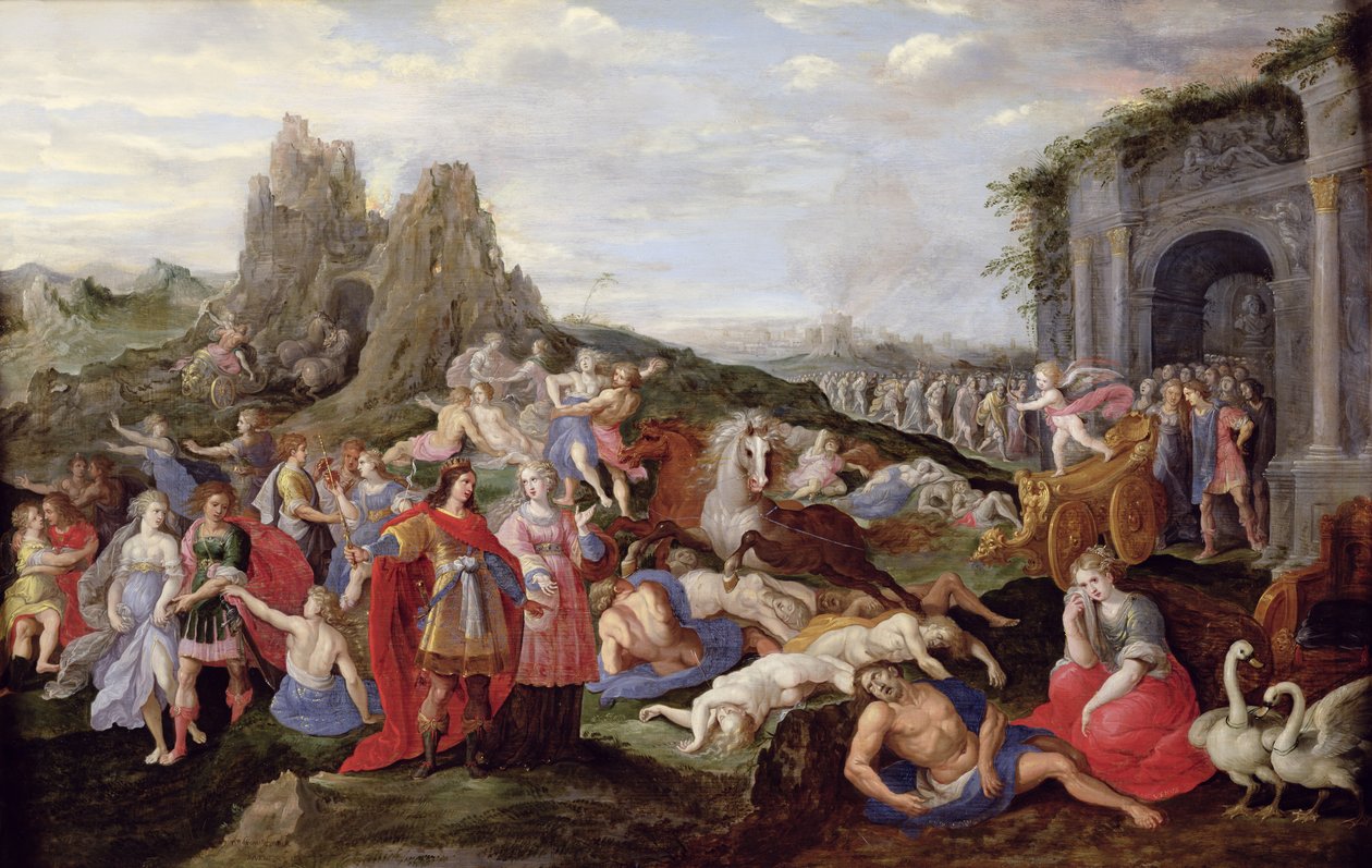 Os Escravos e as Fúrias do Amor (óleo sobre painel) de Frans II the Younger (after) Francken