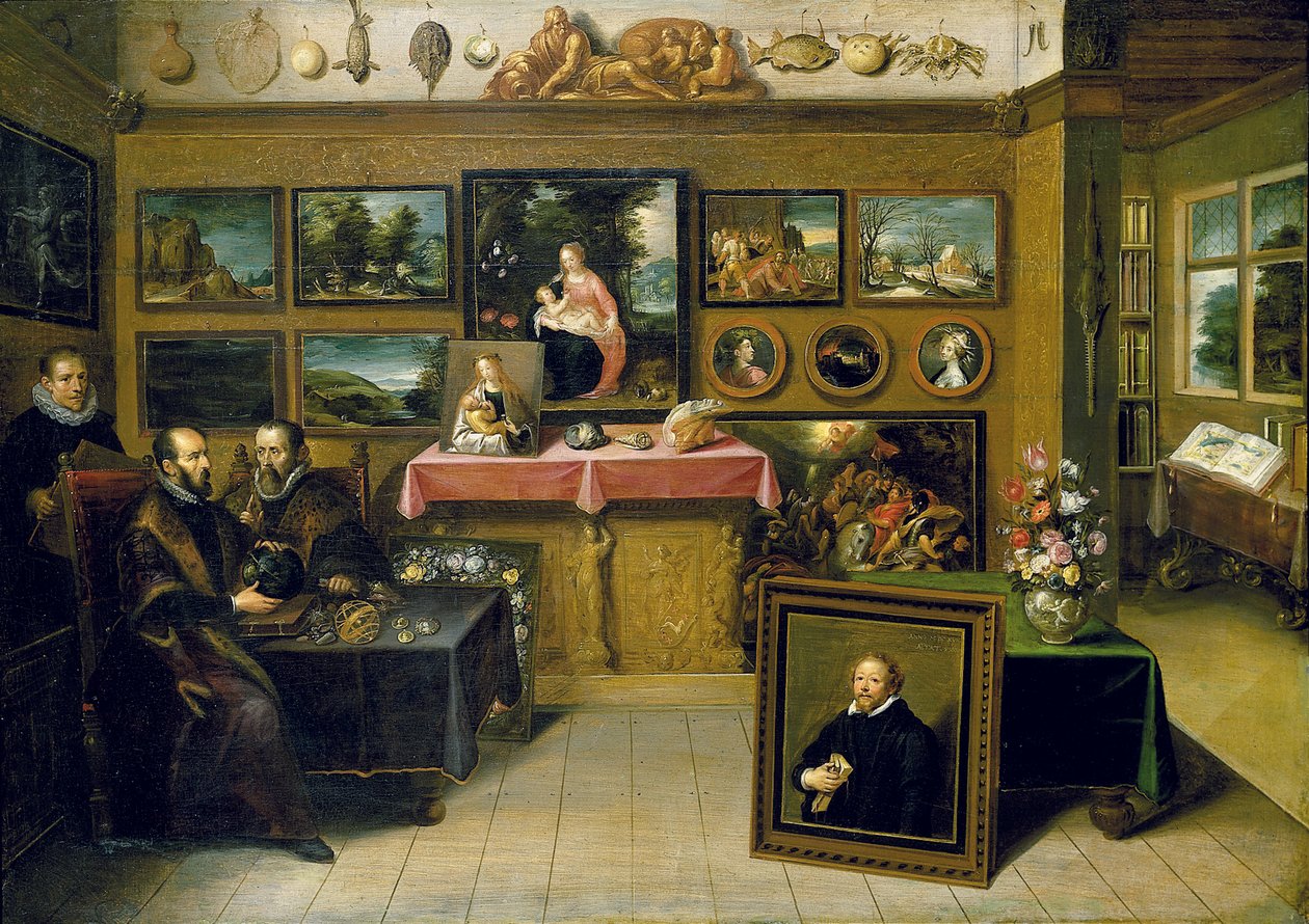 cabient Um colecionador &39;s com Abraão e Justus Lipsius, 1618 de Frans II the Younger Francken