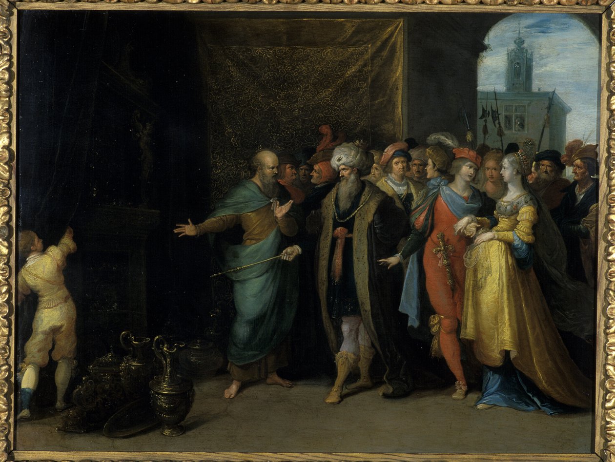 Creso mostra Sólon seus tesouros, 1616-30 (óleo sobre cobre) de Frans II the Younger Francken