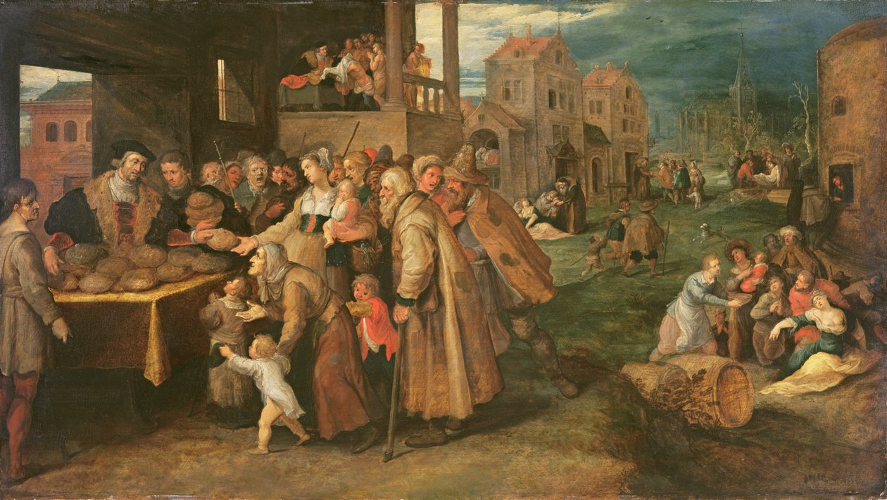 As Sete Obras de Misericórdia, c.1606-16 (óleo sobre painel) de Frans II the Younger Francken