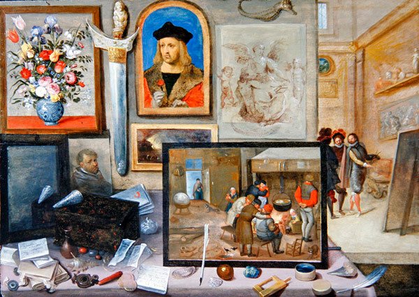 O Interior de um Estúdio de Artista (óleo sobre painel) de Frans II the Younger and workshop Francken